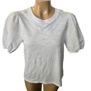 Sanctuary White Eyelet Puff Sleeve Top Womens X Small Cotton Blend Relaxed‎ Soft